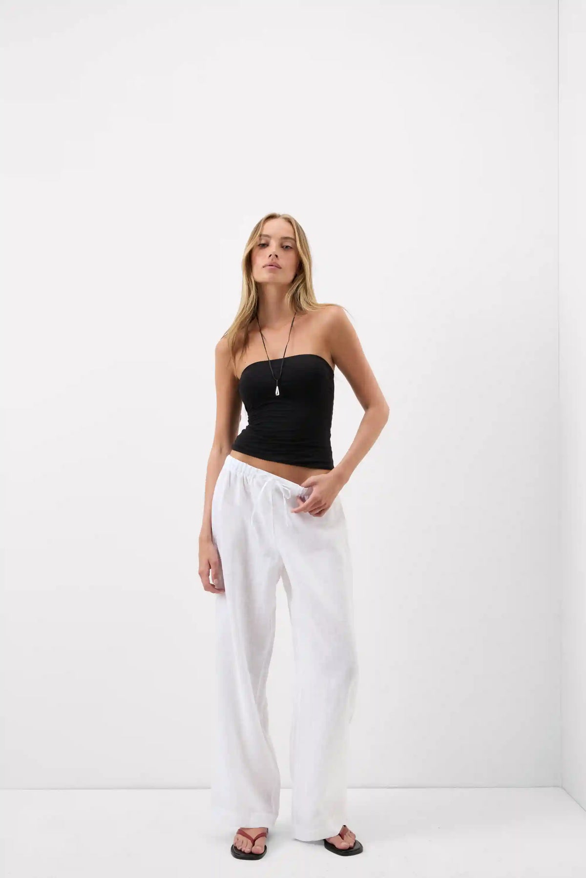 The Pure Linen Full Length Drawstring Pants in Linen Fabric