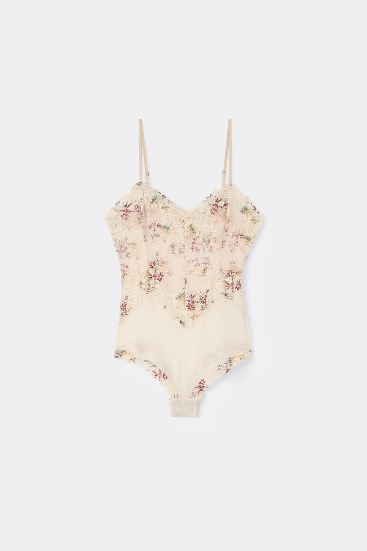 Pretty Flowers Print Tulle and Lace Bodysuit