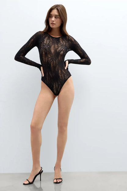 Stretch Lace Long Sleeve Bodysuit