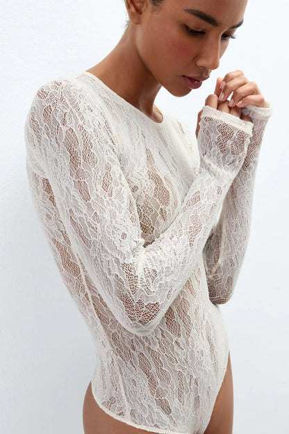 Stretch Lace Long Sleeve Bodysuit