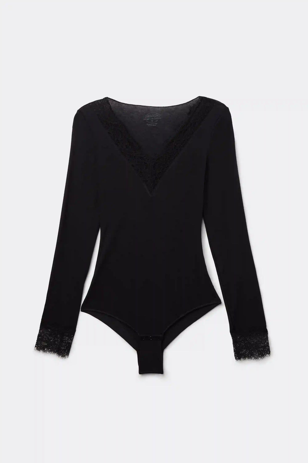 Long Sleeve Bodysuit in Ultralight Modal with Cashmere and Lace