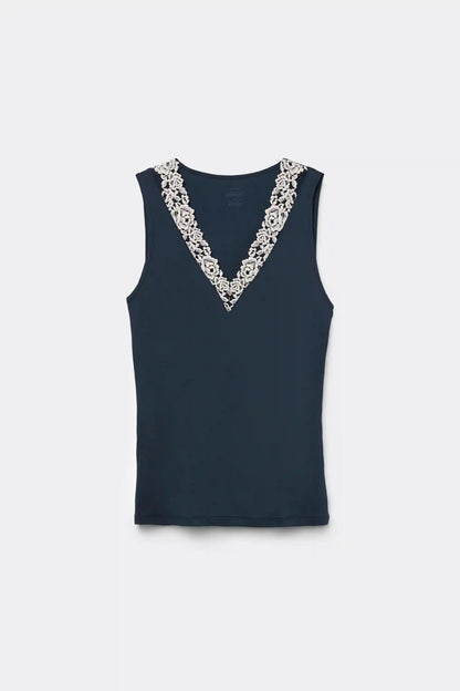 Pretty Flower Modal and Lace Tank Top