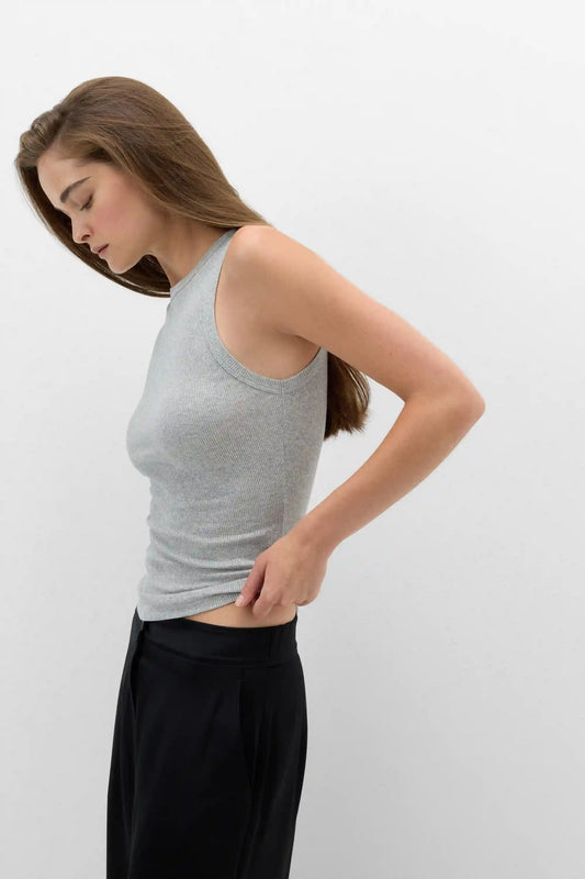 Ribbed Cotton Lamé Tank Top