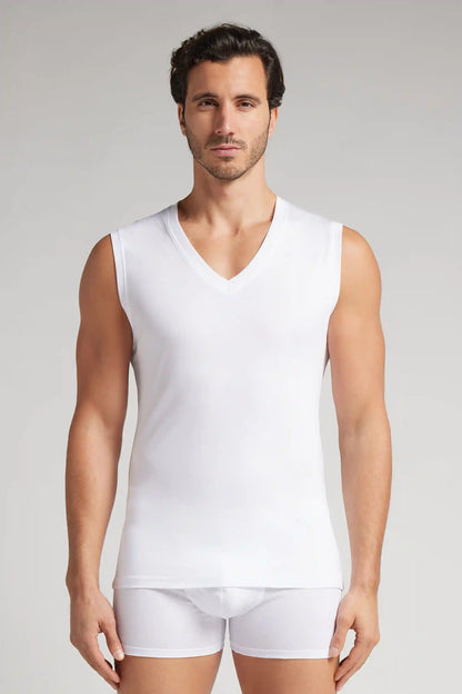 Mercerized Cotton V-Neck Tank Top filo Premium