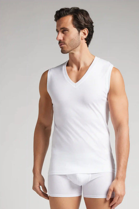 Mercerized Cotton V-Neck Tank Top filo Premium