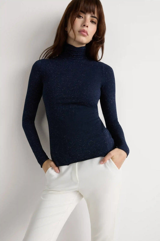 Turtleneck Top in Modal Light with Cashmere Lamé