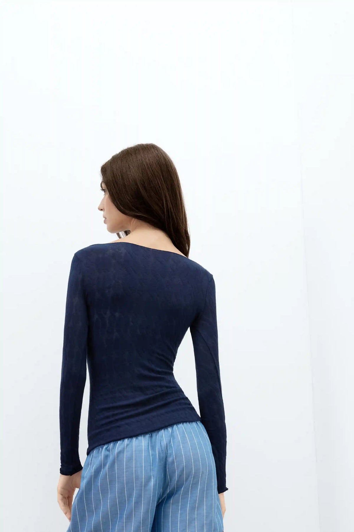 Cable Knit Bateau Neck Top in Ultralight with Cashmere