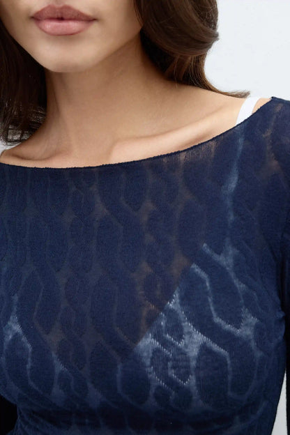Cable Knit Bateau Neck Top in Ultralight with Cashmere