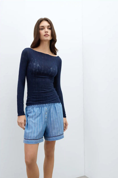 Cable Knit Bateau Neck Top in Ultralight with Cashmere