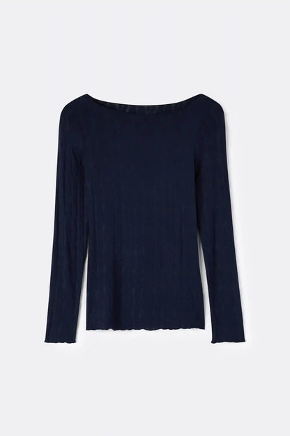 Cable Knit Bateau Neck Top in Ultralight with Cashmere