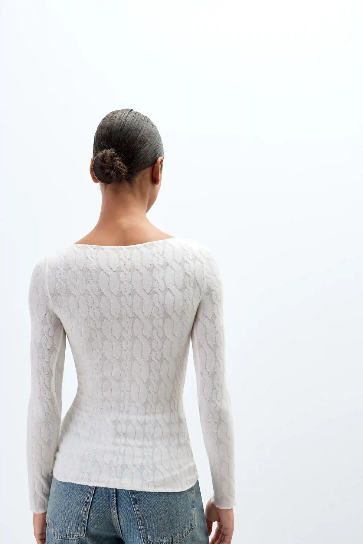 Cable Knit Bateau Neck Top in Ultralight with Cashmere
