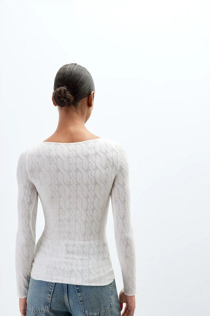 Cable Knit Bateau Neck Top in Ultralight with Cashmere