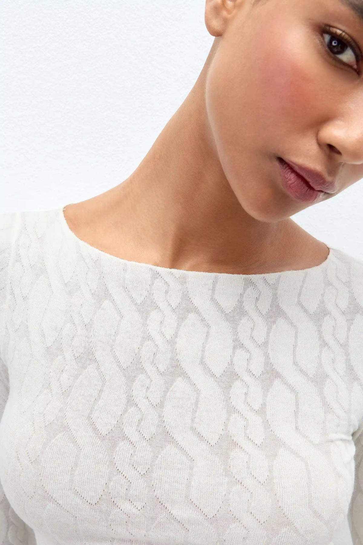 Cable Knit Bateau Neck Top in Ultralight with Cashmere