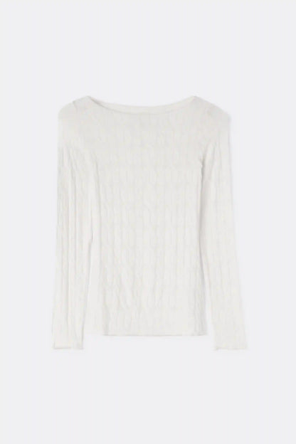 Cable Knit Bateau Neck Top in Ultralight with Cashmere