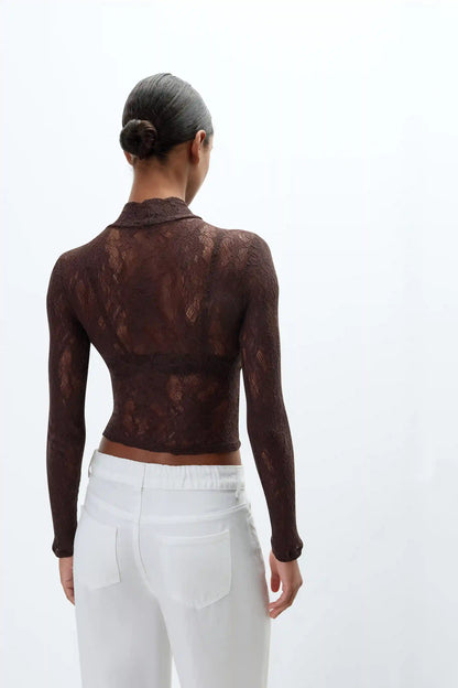 Stretch Lace Long Sleeve Crop Top