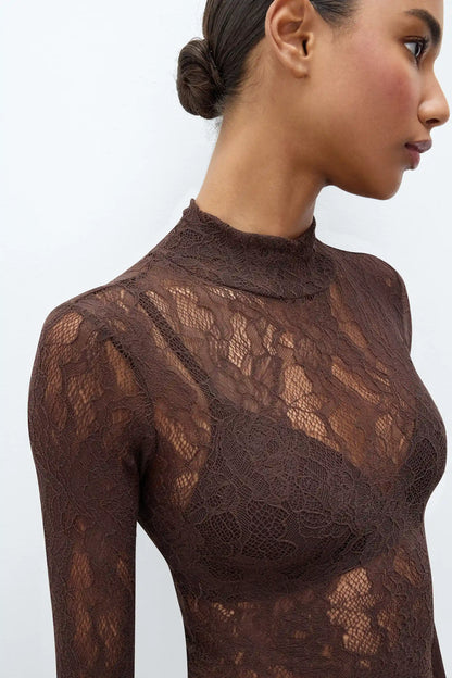 Stretch Lace Long Sleeve Crop Top