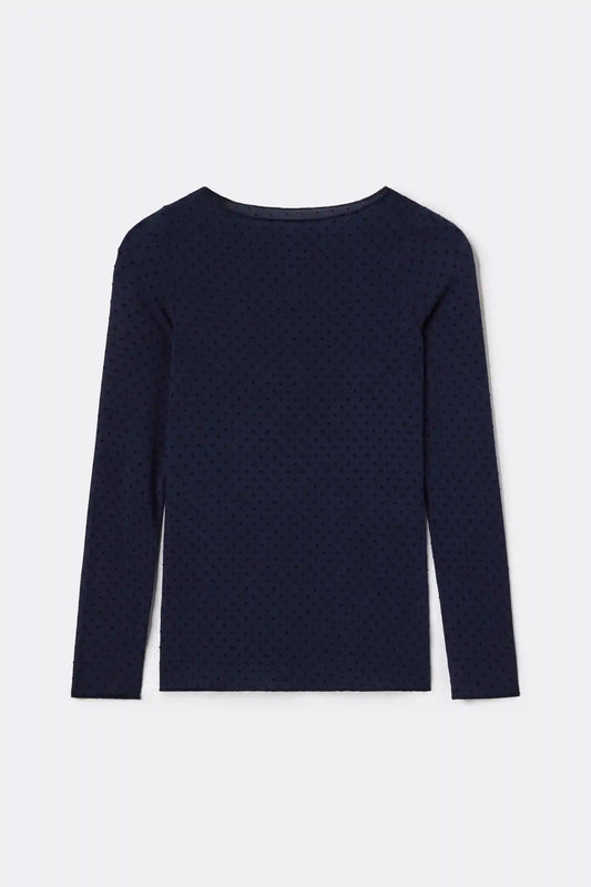 Bateau Neck Top in Ultralight with Cashmere with Flocked Dots