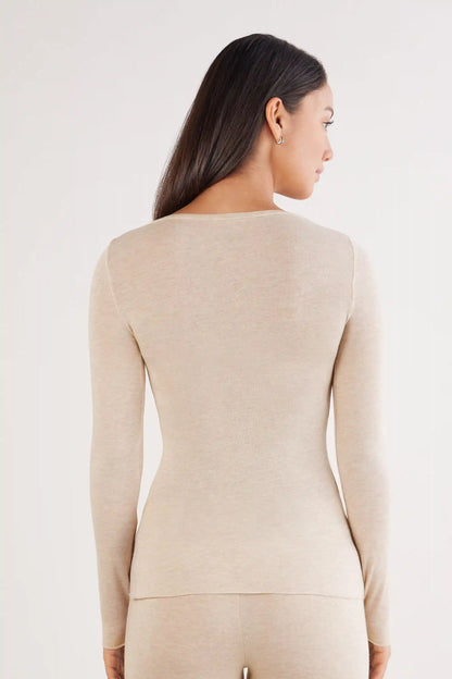 Long Sleeve Scoop Neck Top in Ultralight Modal with Cashmere