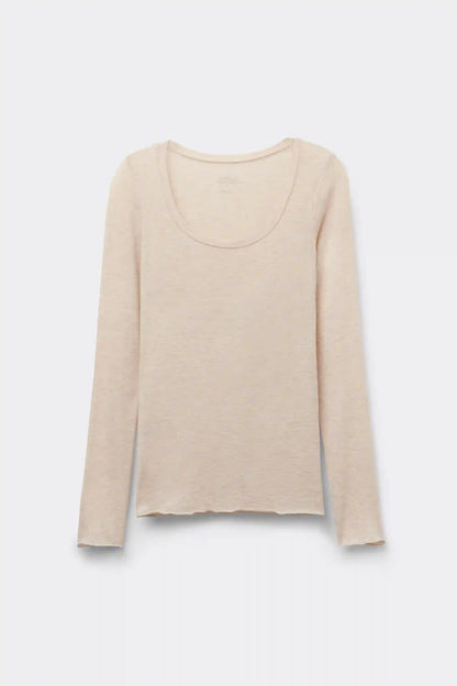 Long Sleeve Scoop Neck Top in Ultralight Modal with Cashmere