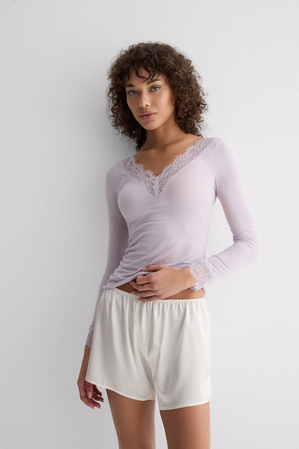 Ultralight Cashmere Lace Long Sleeve Shirt
