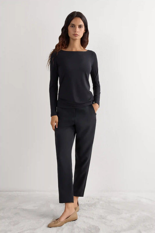 Long Sleeve Bateau Neck Top in Micromodal