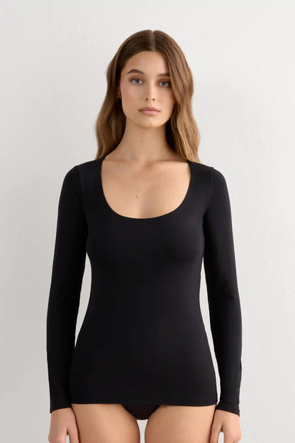 Long Sleeve Scoop Neck Top in Micro-modal