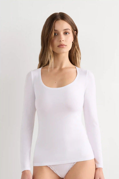 Long Sleeve Scoop Neck Top in Micro-modal