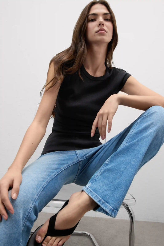 Superior Cotton Ribbed Short Sleeve Top