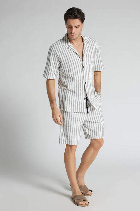Short Sleeved Bowling Shirt with Stripes