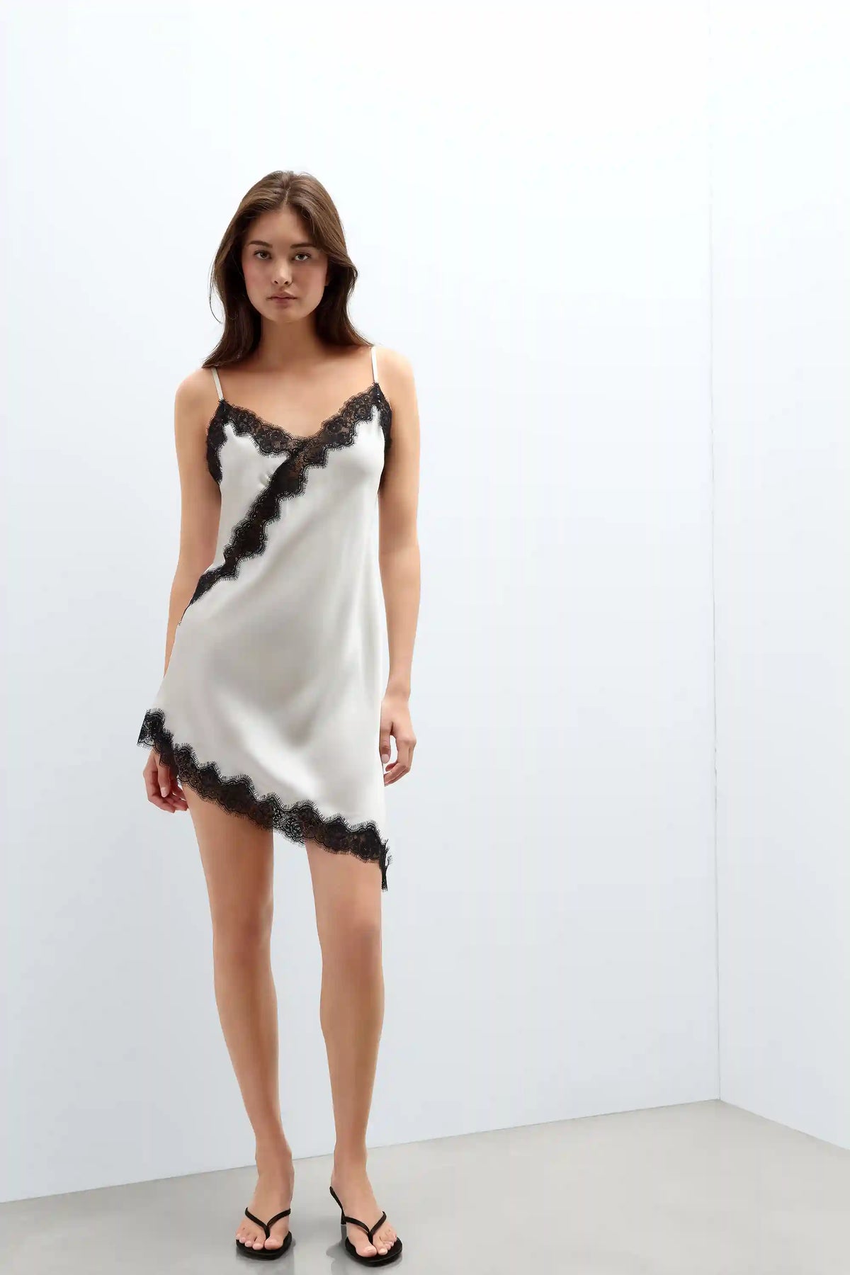 Brighten Your Day Asymmetric Chemise in Silk and Lace