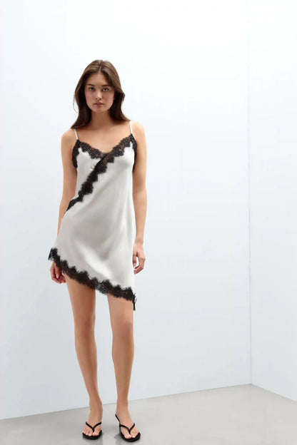 Brighten Your Day Asymmetric Chemise in Silk and Lace