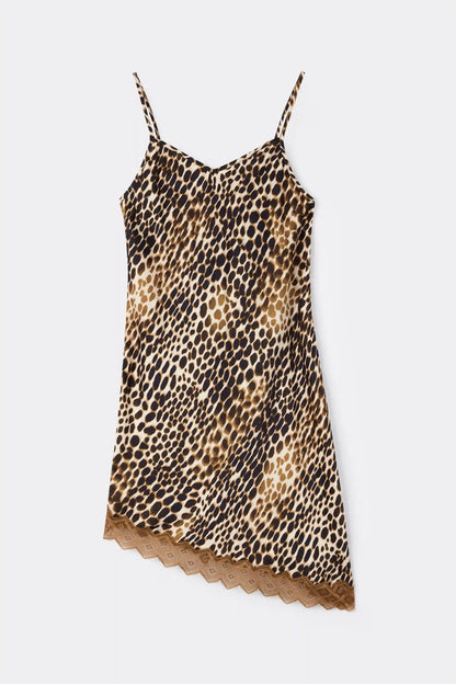 Wildest Dreams Asymmetric Chemise in Printed Viscose Satin