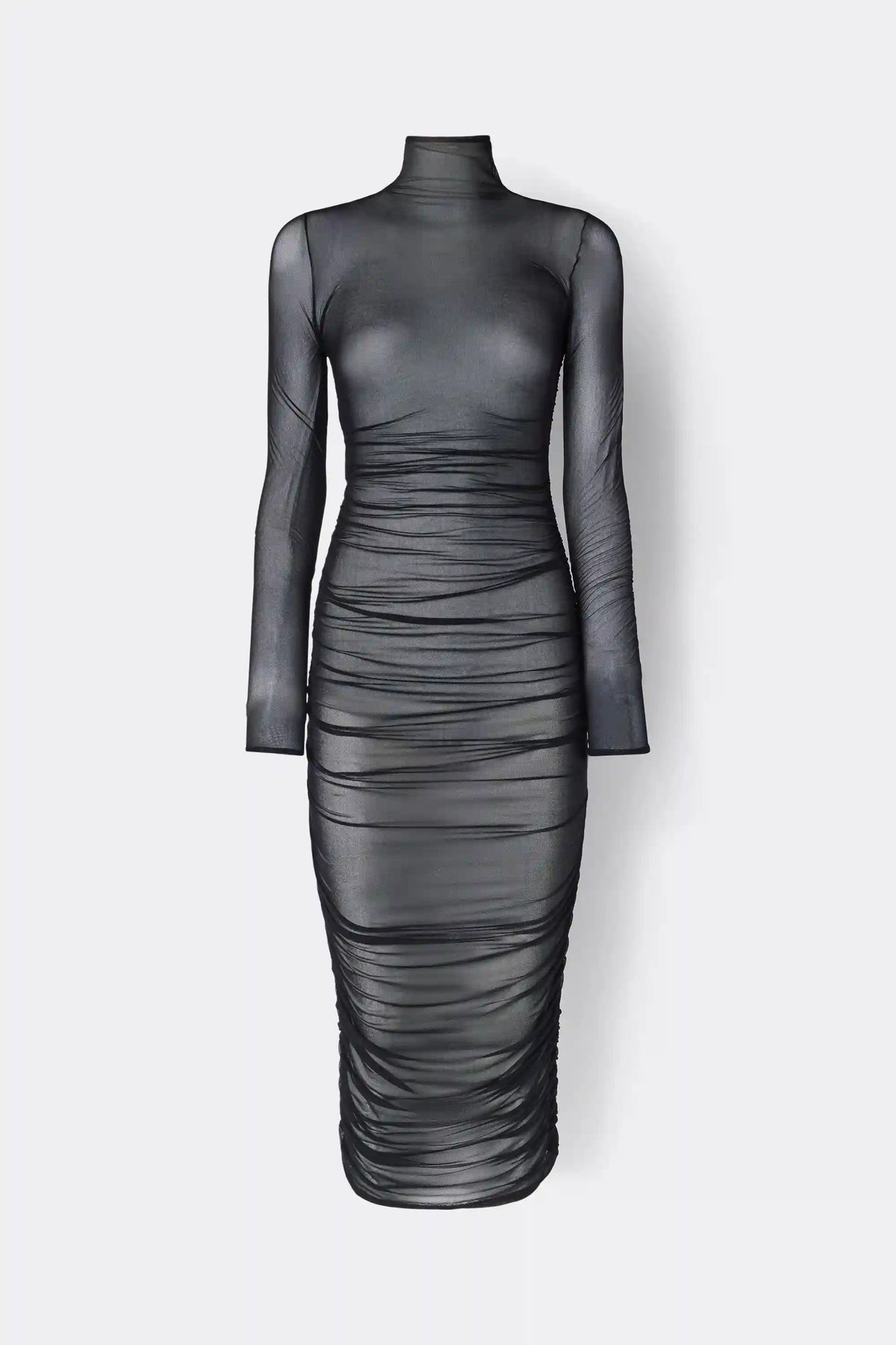 Long Sleeved Black Mesh Dress