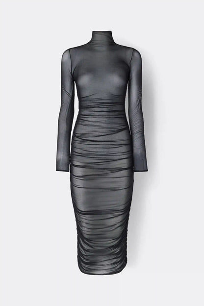 Long Sleeved Black Mesh Dress