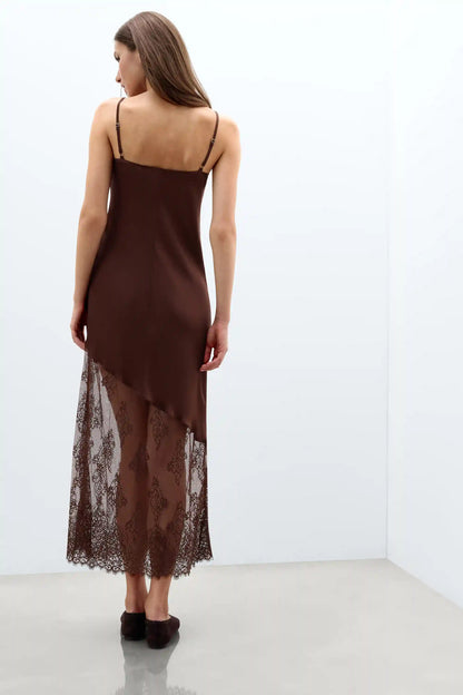 Lace Perfection Long Viscose Satin and Lace Nightgown