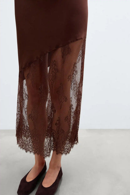 Lace Perfection Long Viscose Satin and Lace Nightgown