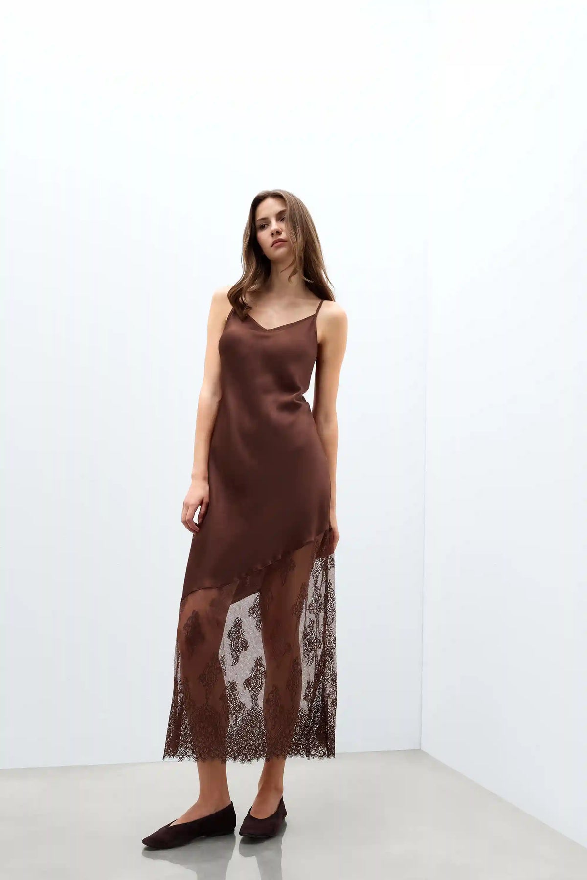 Lace Perfection Long Viscose Satin and Lace Nightgown