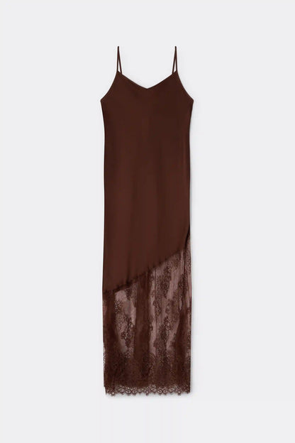 Lace Perfection Long Viscose Satin and Lace Nightgown