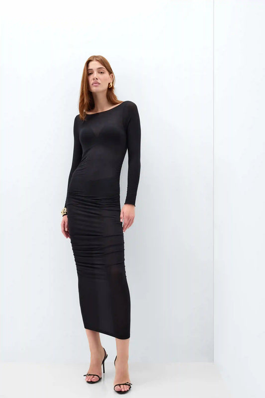 Ultralight Ruched Midi Dress with Cashmere