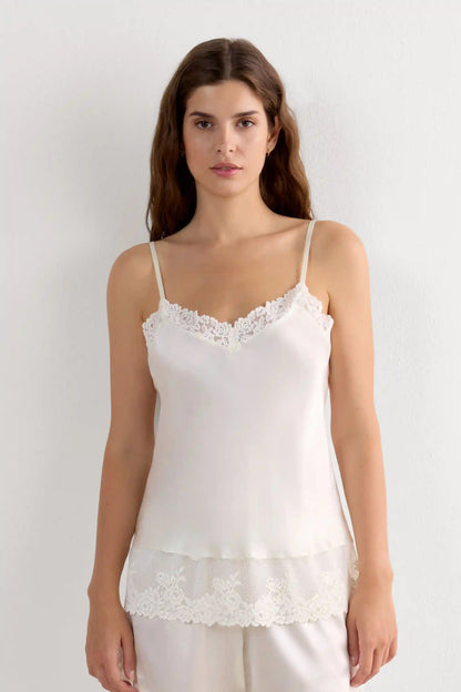 Pretty Flowers Thin Strap Silk Tank Top