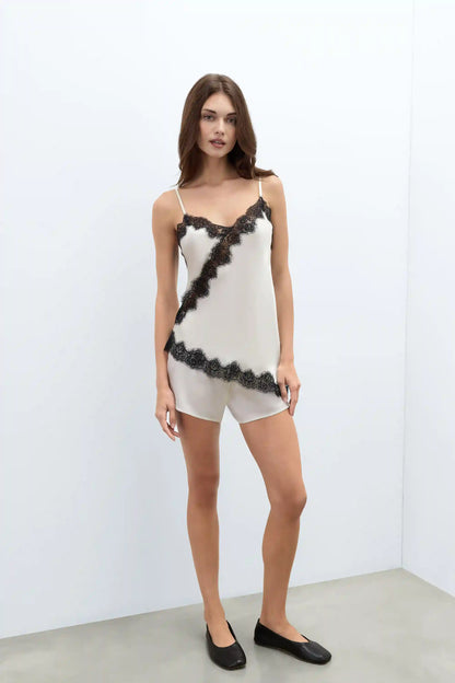 Brighten Your Day Asymmetric Top in Silk and Lace