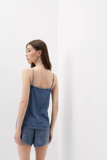 Denim Romance Cotton and Lace Top