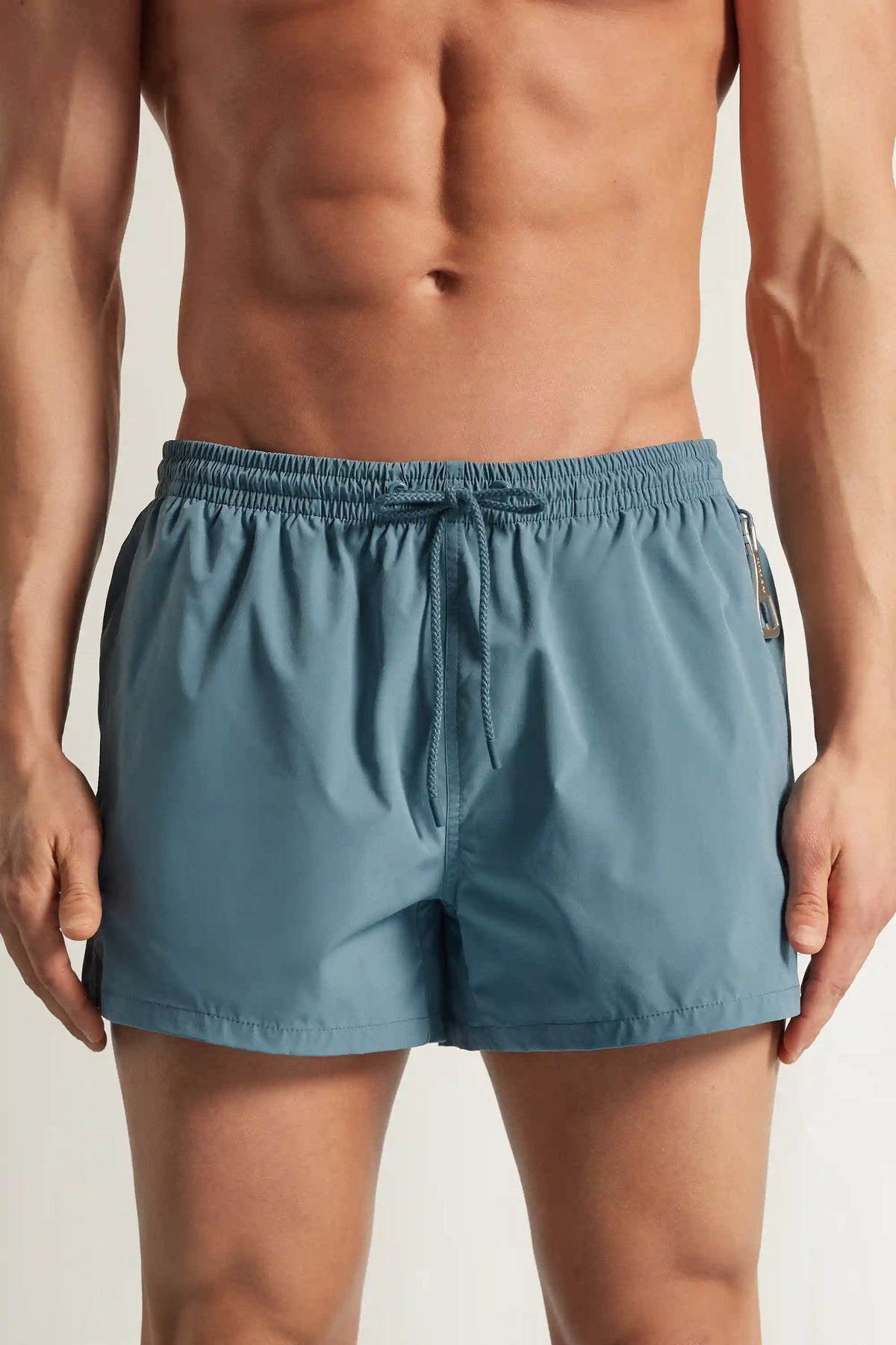 Short Solid Color Swim Trunks