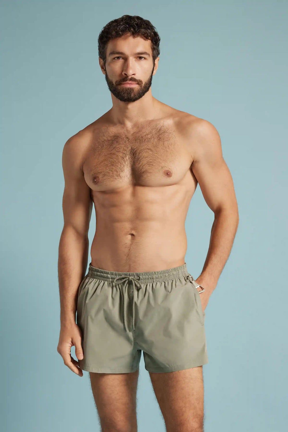Short Solid Color Swim Trunks