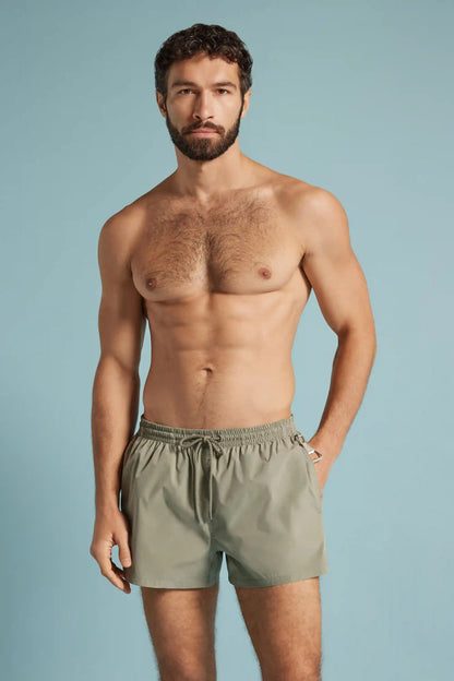 Short Solid Color Swim Trunks