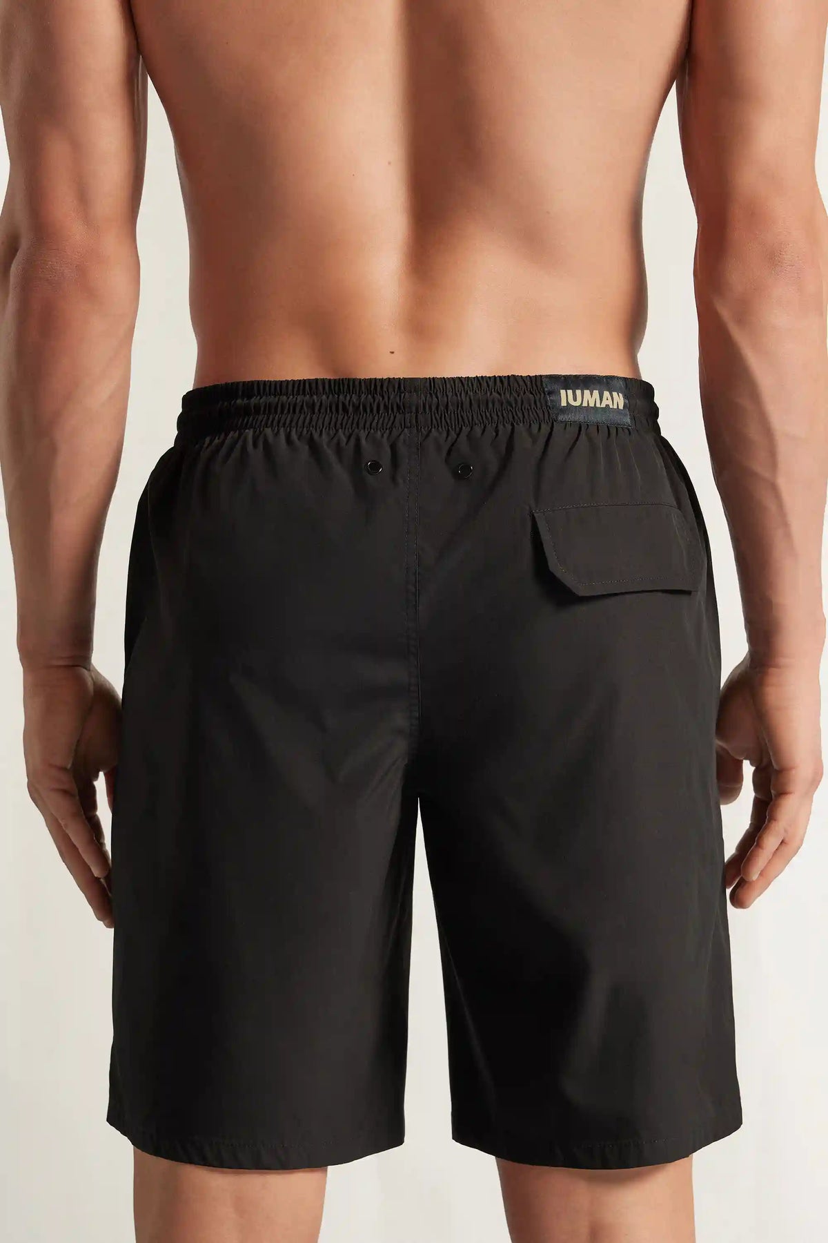 Long Solid Color Swim Trunks