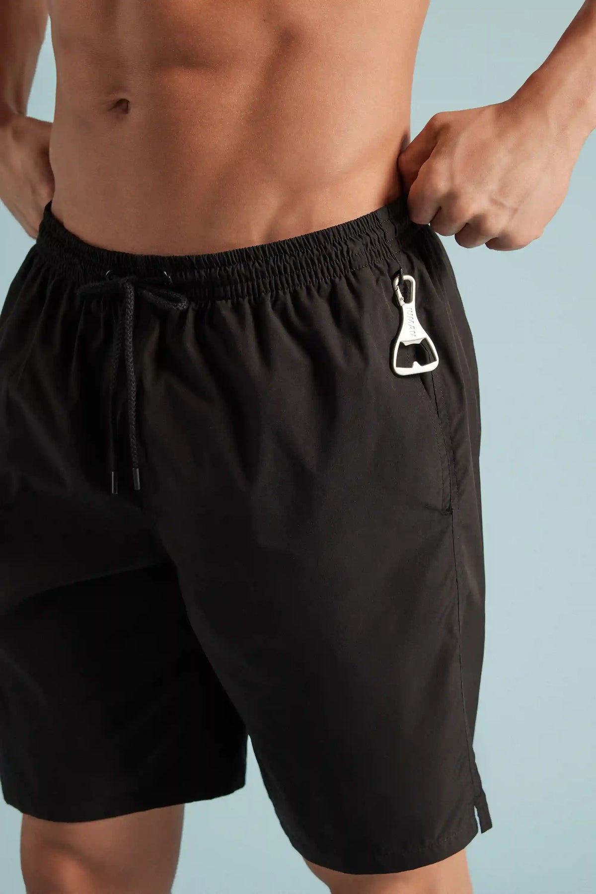 Long Solid Color Swim Trunks