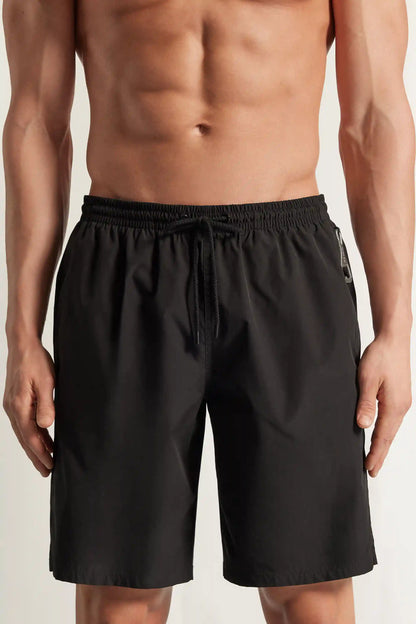 Long Solid Color Swim Trunks