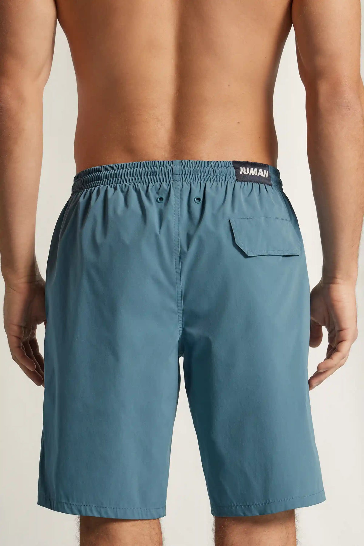 Long Solid Color Swim Trunks