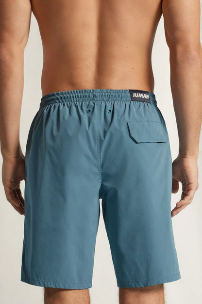 Long Solid Color Swim Trunks
